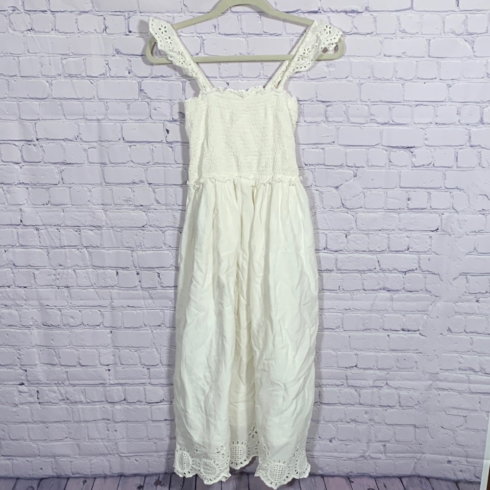 Natural Life Womens Smocked & Eyelet Midi Dress White Size M Cotton Boho Cottage